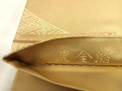 平和屋着物◎六通柄袋帯　唐織　扇面花文　沈金箔　正絹　逸品　AABK5117yx