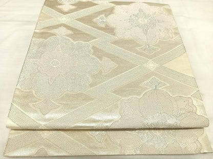 平和屋着物◎六通柄袋帯　松皮菱花文　銀糸　正絹　逸品　AABK5121yx