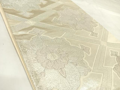 平和屋着物◎六通柄袋帯　松皮菱花文　銀糸　正絹　逸品　AABK5121yx