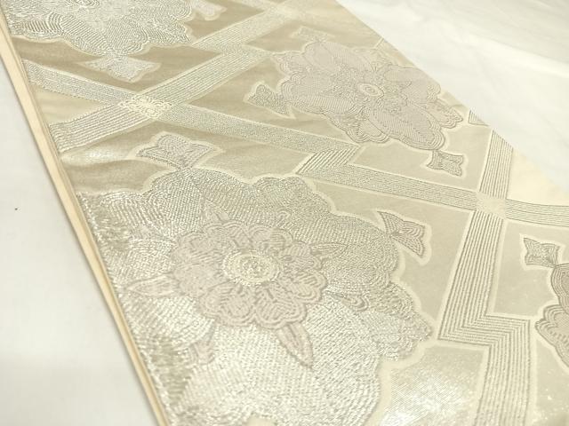 平和屋着物◎六通柄袋帯　松皮菱花文　銀糸　正絹　逸品　AABK5121yx