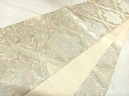平和屋着物◎六通柄袋帯　松皮菱花文　銀糸　正絹　逸品　AABK5121yx