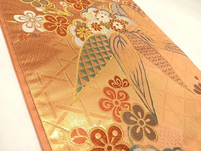 平和屋着物◎六通柄袋帯　唐織　笹梅文　金糸　正絹　逸品　AABK5122yx
