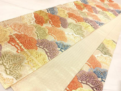 平和屋着物◎佐賀錦　六通柄袋帯　唐織　松　金糸　正絹　逸品　AABK5126yx