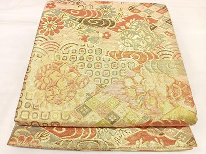 平和屋着物◎佐賀錦　六通柄袋帯　吉祥草花文　金糸　正絹　逸品　AABK5127yx