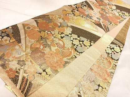 平和屋着物◎九百佐賀錦　六通柄袋帯　夢路　金糸　正絹　逸品　AABK5128yx