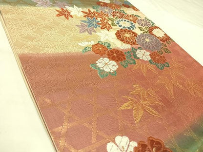 平和屋着物◎六通柄袋帯　古典唐織　草花文　金糸　正絹　逸品　AABK5141yx