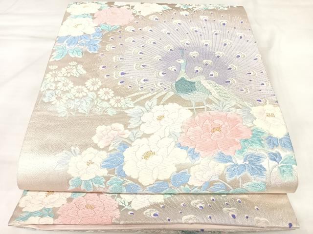平和屋着物◎六通柄袋帯　唐織　紫薫孔雀文　金銀糸　正絹　逸品　AABK5142yx
