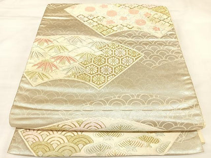 平和屋着物◎六通柄袋帯　唐織　地紙吉祥花文　金銀糸　正絹　逸品　AABK5143yx