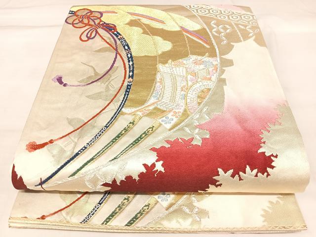 平和屋着物◎西陣　六通柄袋帯　唐織　御所車鳳凰文　金銀糸　正絹　逸品　AABK5148yx