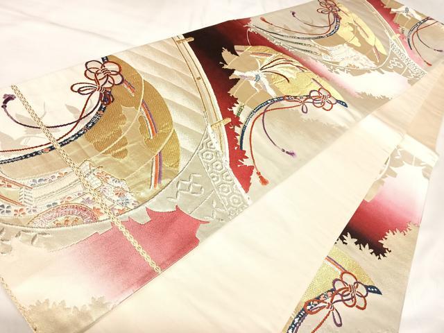 平和屋着物◎西陣　六通柄袋帯　唐織　御所車鳳凰文　金銀糸　正絹　逸品　AABK5148yx