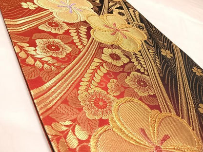 平和屋着物◎六通柄袋帯　舞花文　辻が花　金糸　正絹　逸品　AABK5149yx