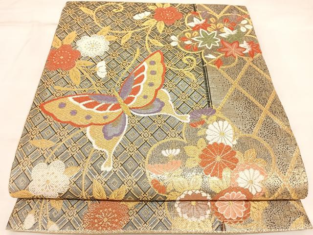 平和屋着物◎佐賀錦　六通柄袋帯　花蝶文　金銀糸　正絹　逸品　AABK5154yx