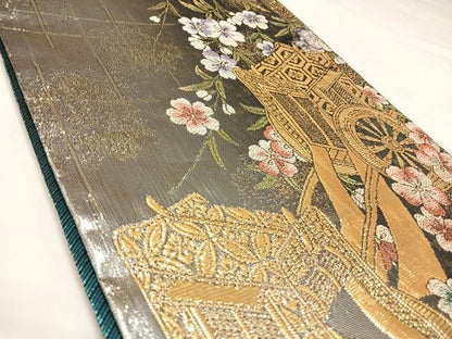平和屋着物◎六通柄袋帯　御所車花文　金銀糸　正絹　逸品　AABK5156yx