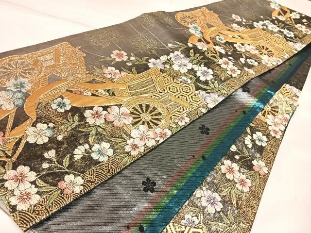 平和屋着物◎六通柄袋帯　御所車花文　金銀糸　正絹　逸品　AABK5156yx