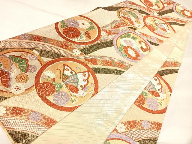 平和屋着物◎佐賀錦　六通柄袋帯　唐織　花蝶丸文　金糸　正絹　逸品　AABK5159yx
