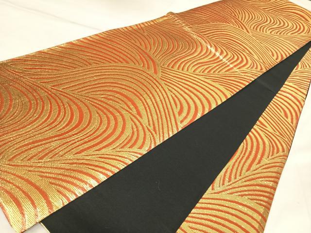 平和屋着物◎全通柄袋帯　立波文　金糸　正絹　逸品　AABK5162yx