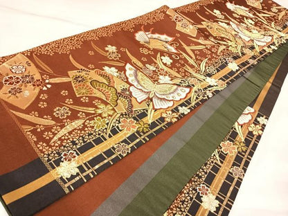 平和屋着物◎六通柄袋帯　唐織　花蝶文　金糸　正絹　逸品　AABK5164yx