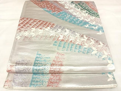 平和屋着物◎六通柄袋帯　唐織　舞蝶文　銀糸　正絹　逸品　AABK5168yx