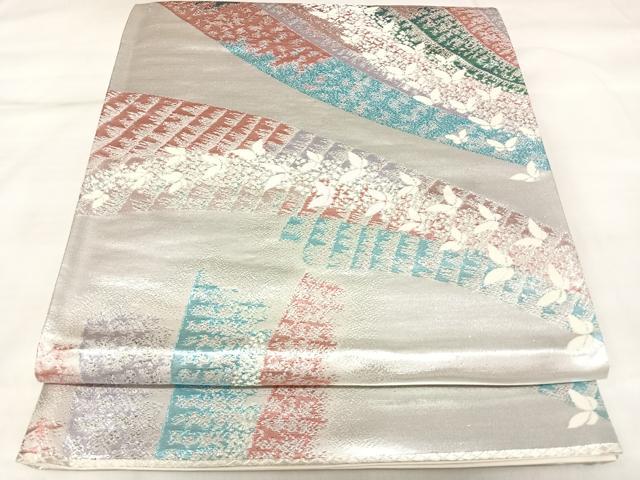 平和屋着物◎六通柄袋帯　唐織　舞蝶文　銀糸　正絹　逸品　AABK5168yx