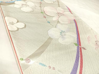 平和屋着物◎六通柄袋帯　唐織　舞花文　銀糸　正絹　逸品　AABK5169yx