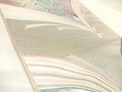 平和屋着物◎六通柄袋帯　唐織　孔雀文　金銀糸　正絹　逸品　AABK5170yx