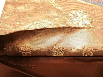 平和屋着物◎高島織物謹製　六通柄袋帯　唐織　切り嵌め花文　青銅箔　金銀糸　正絹　逸品　AABK5171yx