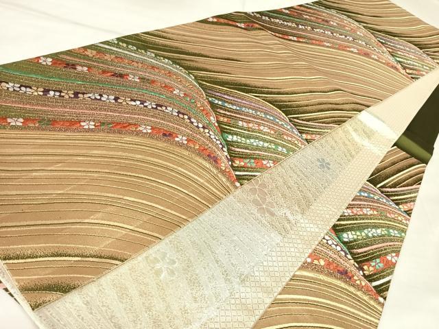 平和屋着物◎六通柄袋帯　唐織　立波花文　金糸　正絹　逸品　AABK5173yx