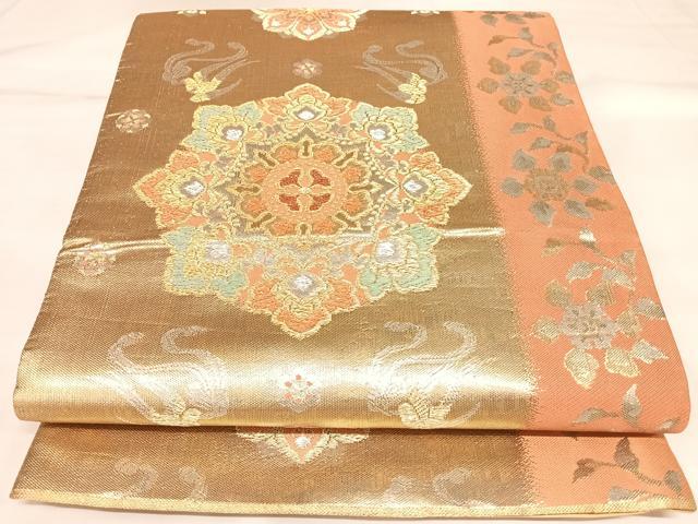 平和屋着物◎六通柄袋帯　正倉院花文　金銀糸　正絹　逸品　AABK5174yx