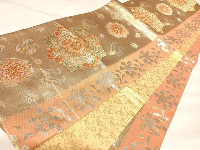 平和屋着物◎六通柄袋帯　正倉院花文　金銀糸　正絹　逸品　AABK5174yx