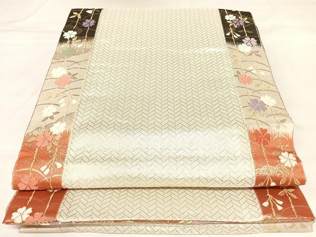 平和屋着物◎両面　六通柄袋帯　唐織　立波花文　金糸　正絹　逸品　AABK5179yx