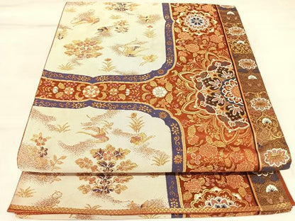 平和屋着物◎六通柄袋帯　唐織　花鳥文　金糸　正絹　逸品　AABK5182yx