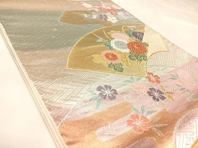 平和屋着物◎六通柄袋帯　唐織　地紙草花文　金銀糸　正絹　逸品　AABK5187yx