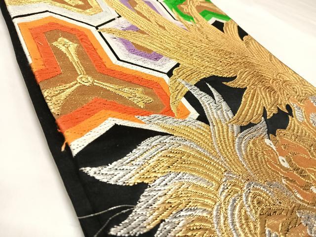 平和屋着物◎六通柄袋帯　唐獅子　黒地　金銀糸　正絹　逸品　AABK5190yx
