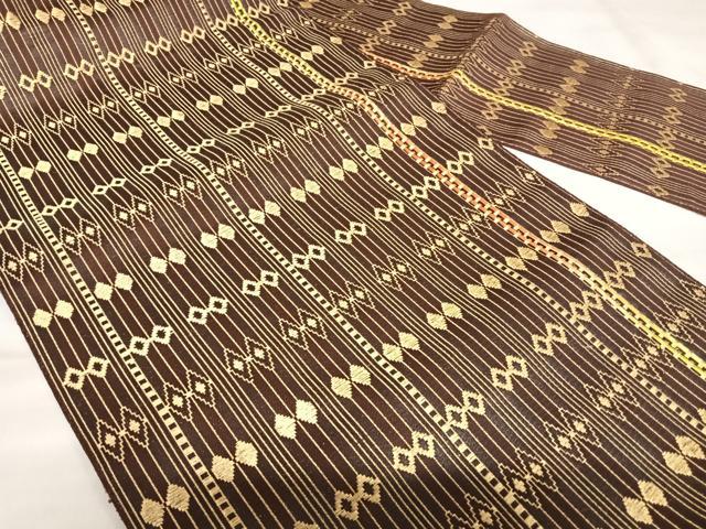 平和屋着物◎八寸名古屋帯　菱間道　金糸　正絹　逸品　AABK5191yx