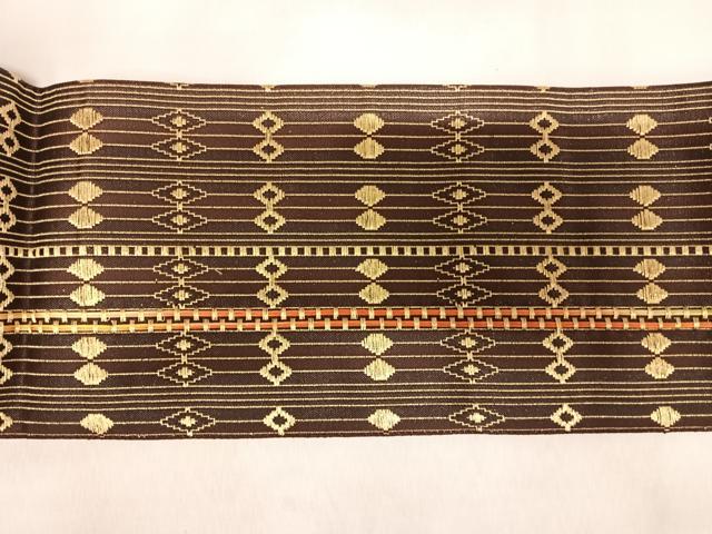 平和屋着物◎八寸名古屋帯　菱間道　金糸　正絹　逸品　AABK5191yx