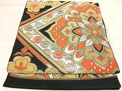 平和屋着物◎六通柄袋帯　唐織　花菱文　金糸　正絹　逸品　AABK5194yx