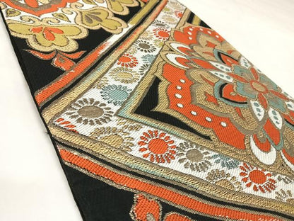 平和屋着物◎六通柄袋帯　唐織　花菱文　金糸　正絹　逸品　AABK5194yx