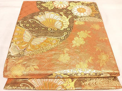 平和屋着物◎六通柄袋帯　草花文　金銀糸　正絹　逸品　AABK5195yx