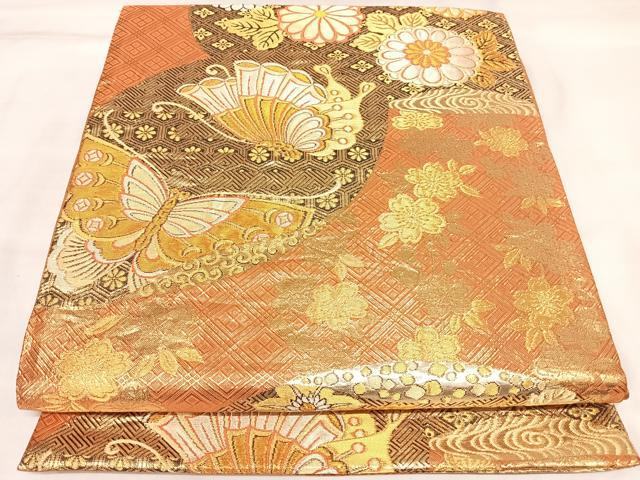 平和屋着物◎六通柄袋帯　草花文　金銀糸　正絹　逸品　AABK5195yx