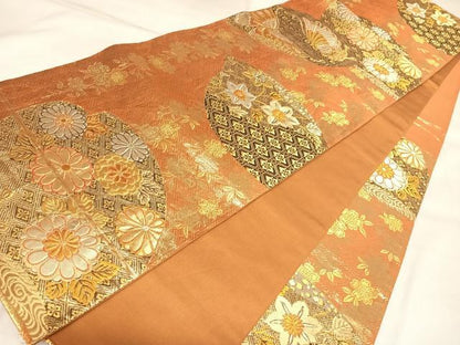 平和屋着物◎六通柄袋帯　草花文　金銀糸　正絹　逸品　AABK5195yx