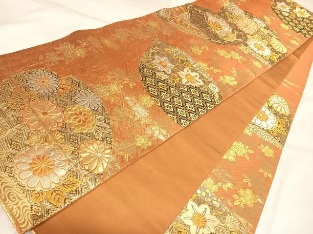 平和屋着物◎六通柄袋帯　草花文　金銀糸　正絹　逸品　AABK5195yx