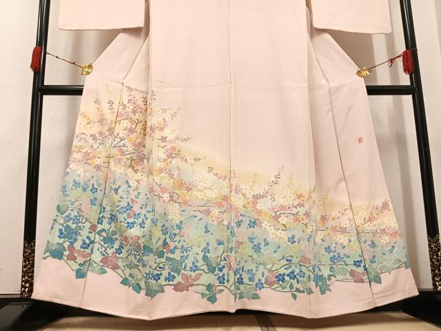 平和屋着物●本加賀友禅作家　百貫華峰　色留袖　枝花文　正絹　逸品　AABK5201ph