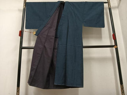 平和屋着物●男性　紬　アンサンブル　色無地　藍鉄色　正絹　逸品　AABK5202ph