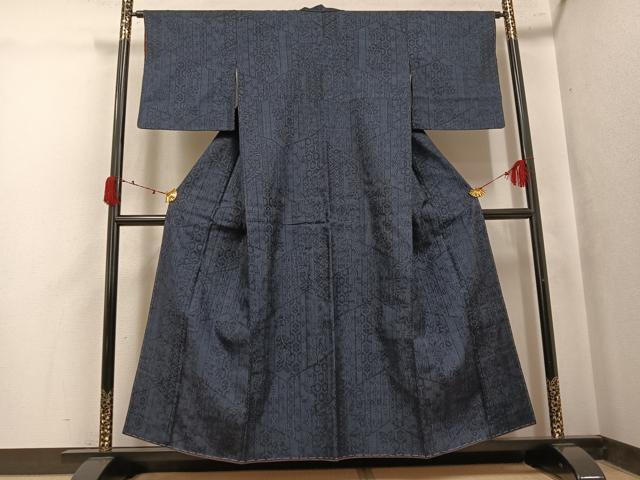 平和屋着物●結城紬　100亀甲　草花文　正絹　逸品　未使用　AABK5205ph