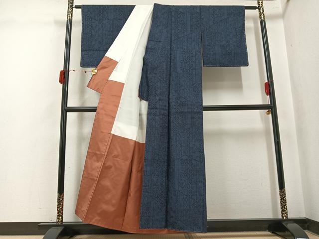 平和屋着物●結城紬　100亀甲　草花文　正絹　逸品　未使用　AABK5205ph