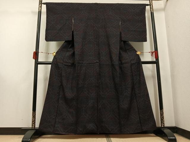 平和屋着物●結城紬　80亀甲　有栖川文様　正絹　逸品　AABK5207ph
