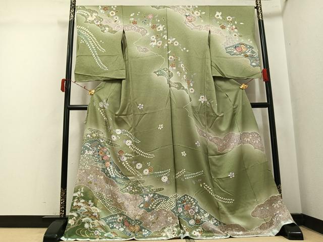 平和屋着物●訪問着　草花文　暈し染め　金彩　仮絵羽　正絹　逸品　未使用　AABK5209ph