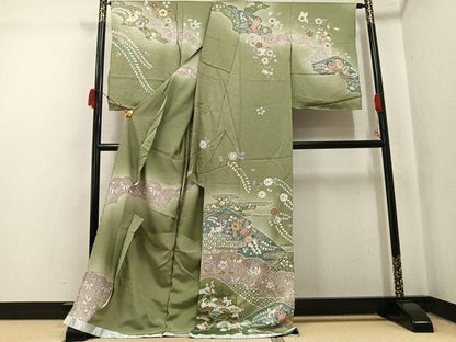 平和屋着物●訪問着　草花文　暈し染め　金彩　仮絵羽　正絹　逸品　未使用　AABK5209ph
