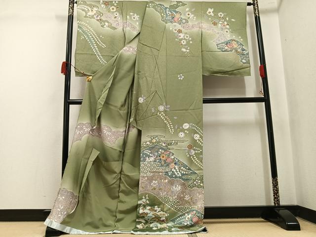 平和屋着物●訪問着　草花文　暈し染め　金彩　仮絵羽　正絹　逸品　未使用　AABK5209ph