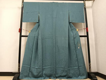 平和屋着物●上質な色無地　作家物　龍道華彩　八十八家運　釈杖　風景地紋　千草色　正絹　逸品　AABK5215ph